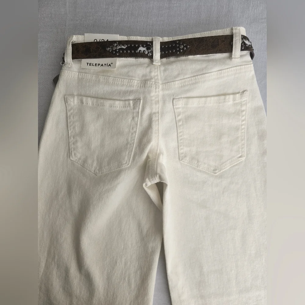 Telepatía White Wide-Leg Low Rise Size 0/24 Jeans Belt Included‎